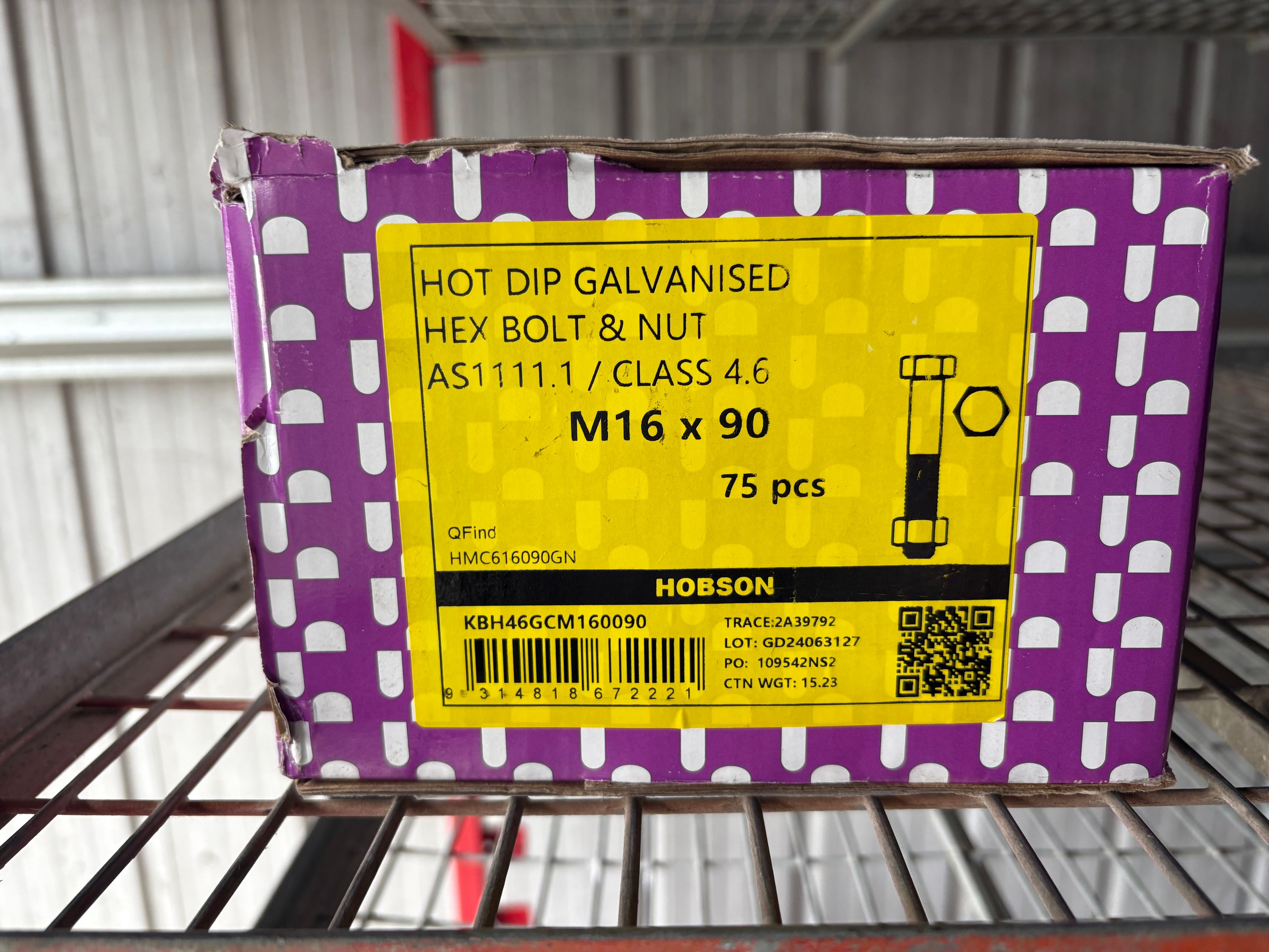 M16 x 90mm Hex Bolt and Nuts GAL class 4.6