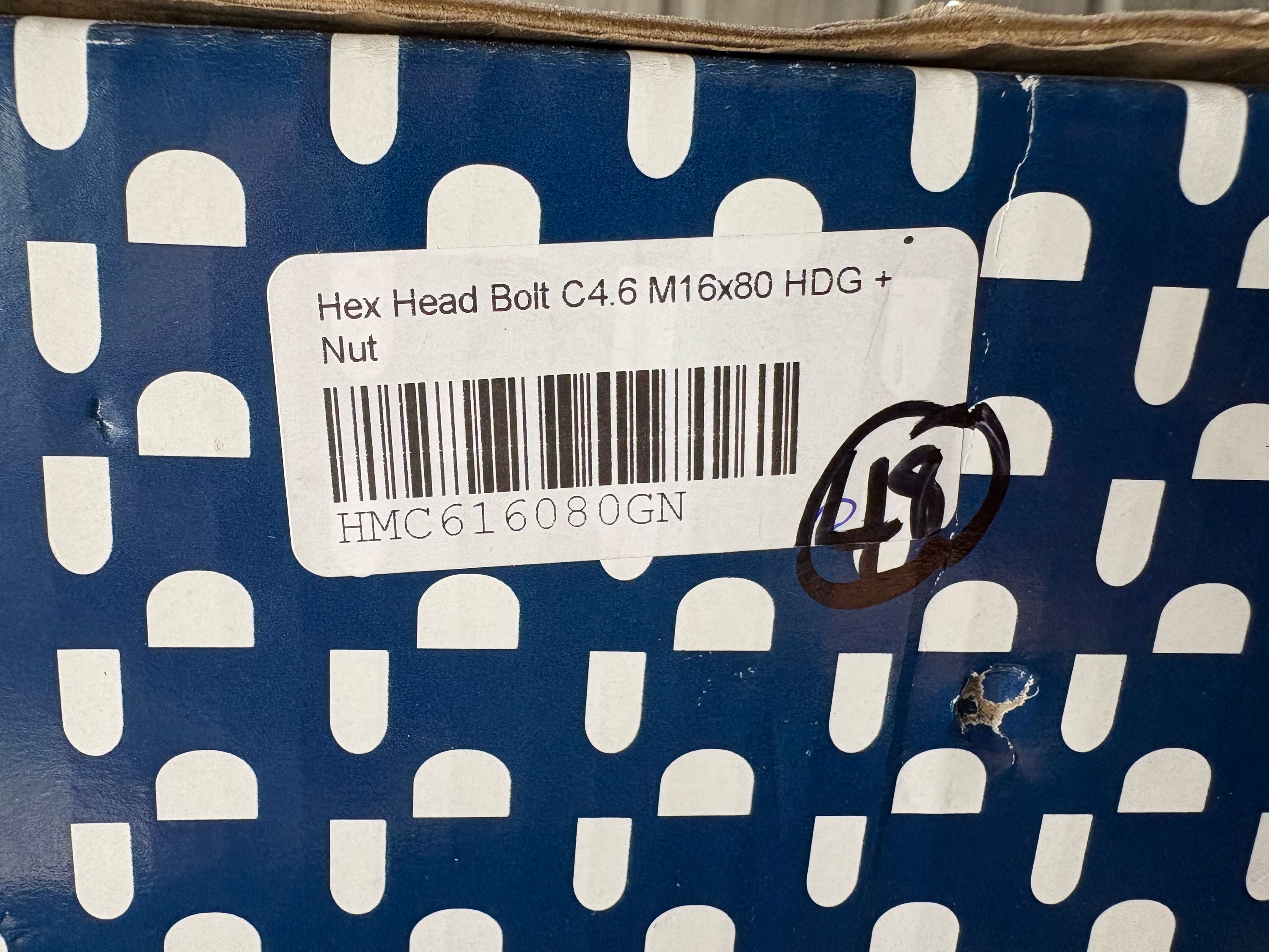 M16 x 80mm Hex Bolt and Nut GAL class 4.6