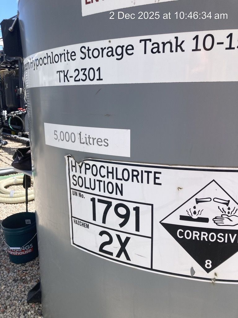3500L of 12.5% Sodium Hypochlorite